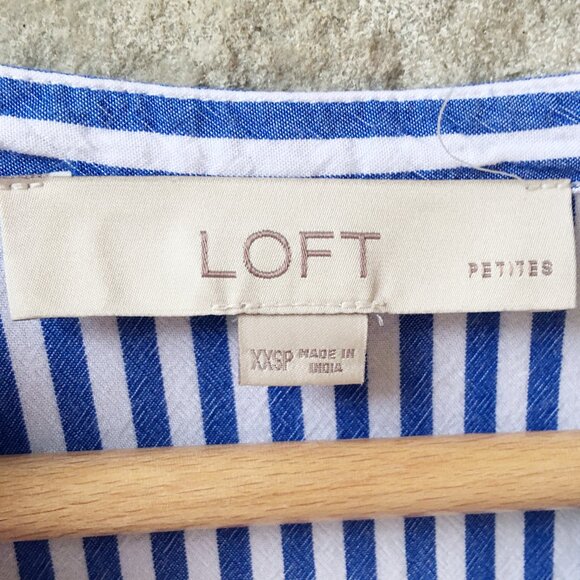 Loft Blue and White Pinstripe Flounce Sleeve Blouse - Picture 6 of 7